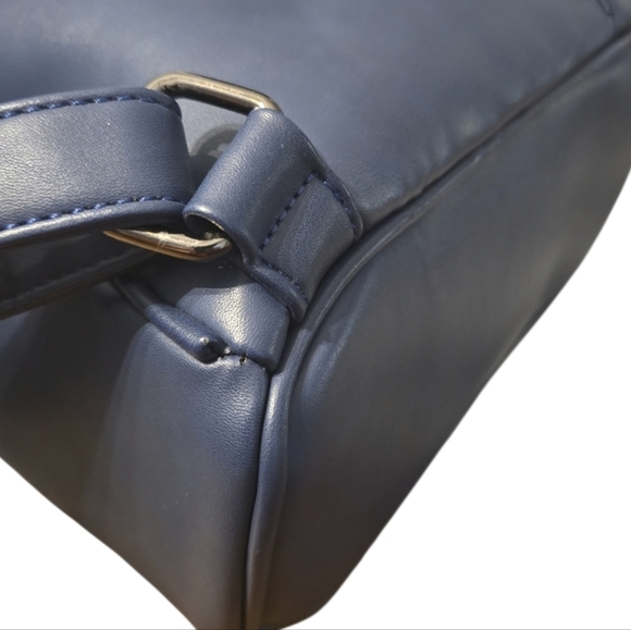 Chic Navy Faux-Leather Mini Backpack with Playful Face Detail - Picture 11 of 15